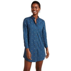 LONG SLEEVE BUTTON FRONT shirt dress SMALL novelty bike print blue